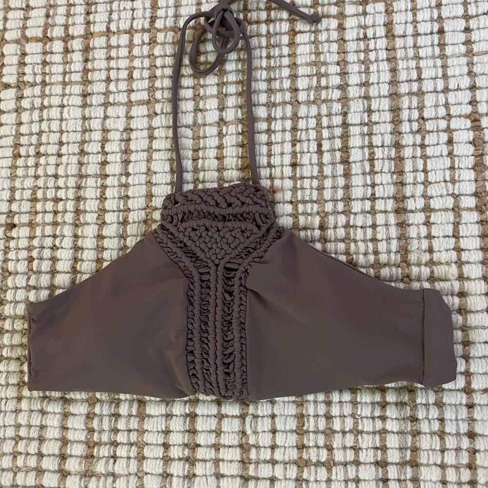 Taupe bikini top - medium - high neck